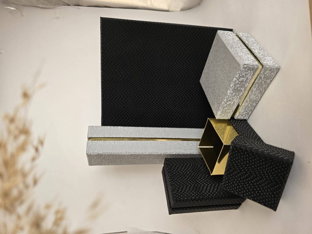 Sleek black and silver gift boxes